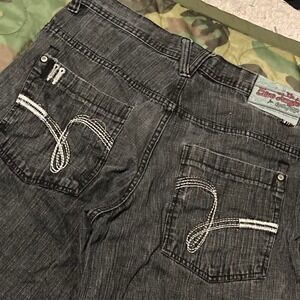 5ive Jungle black baggy jean shorts embroidered vtg y2k men's 34/14.5